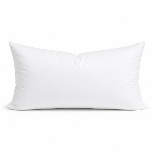 24 by 12 inch lumbar premium 50/50 down and feather pillow insert on a white background
