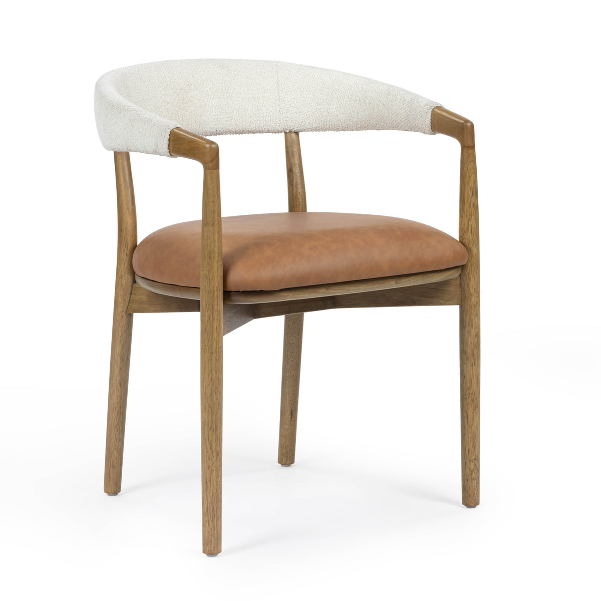 Vina Cognac Performance Vegan Leather and Cream Textured Weave Dining Chair — product view | Stacy Nicole Home