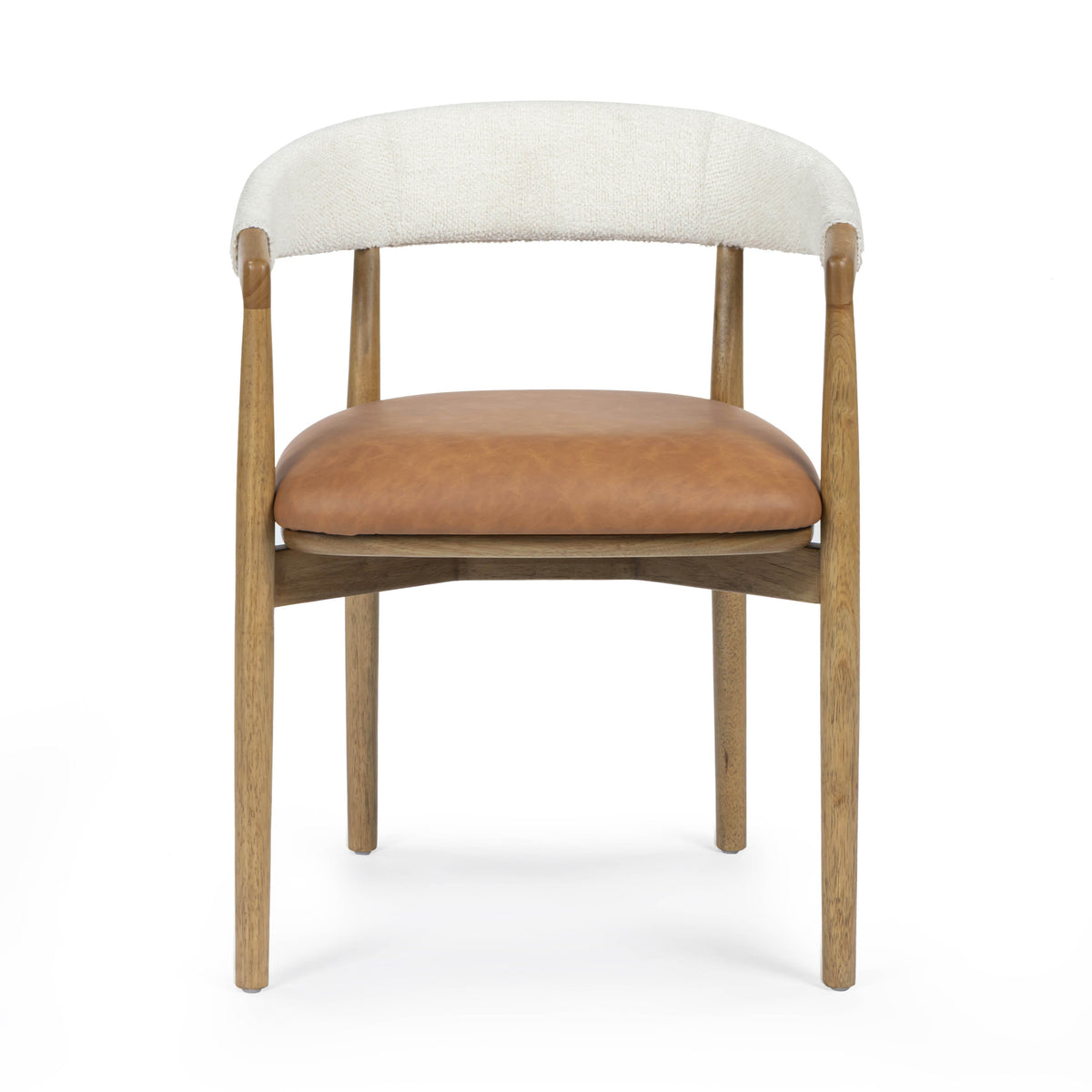 Vina Cognac Performance Vegan Leather and Cream Textured Weave Dining Chair — detail view 3 | Stacy Nicole Home