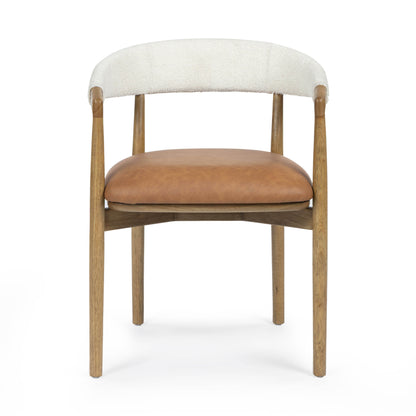 Vina Cognac Performance Vegan Leather and Cream Textured Weave Dining Chair — detail view 3 | Stacy Nicole Home