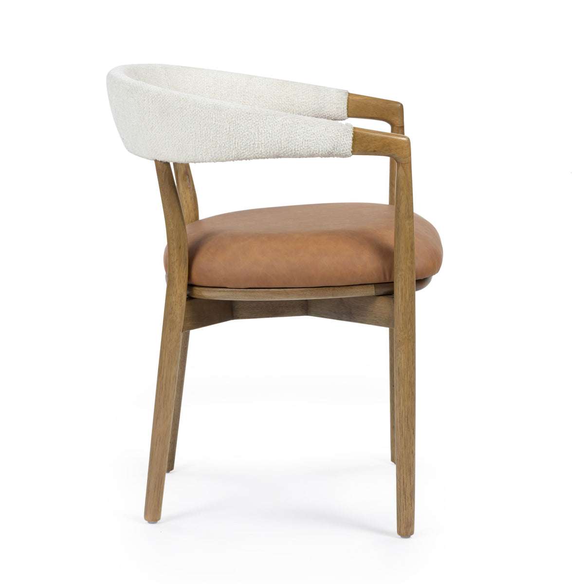 Vina Cognac Performance Vegan Leather and Cream Textured Weave Dining Chair — detail view 4 | Stacy Nicole Home