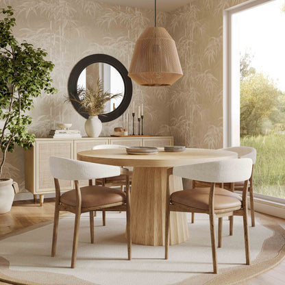 Vina Cognac Performance Vegan Leather and Cream Textured Weave Dining Chair — detail view 2 | Stacy Nicole Home