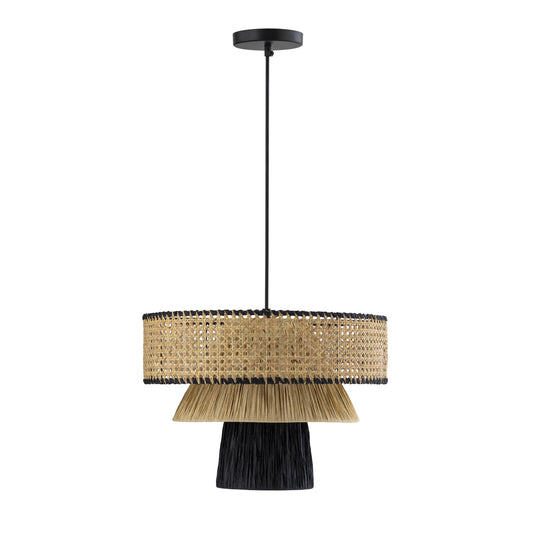 Rylie Natural &amp; Black Raffia Pendant Lamp — product view | Stacy Nicole Home