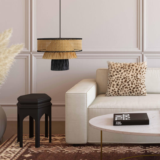 Rylie Natural &amp; Black Raffia Pendant Lamp — detail view 2 | Stacy Nicole Home