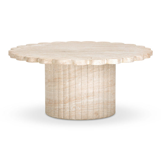 Blossom 36" Washed Faux Travertine Finish Indoor/Outdoor Round Coffee Table — product view | Stacy Nicole Home