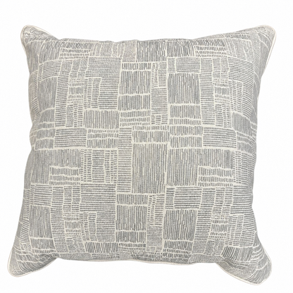Custom Textured Grey Pair of Pillows, grey and ivory geometric woven front detail