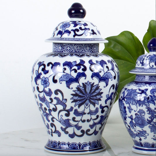 Extra Large Blue Ginger Jar - Stacy Nicole Home