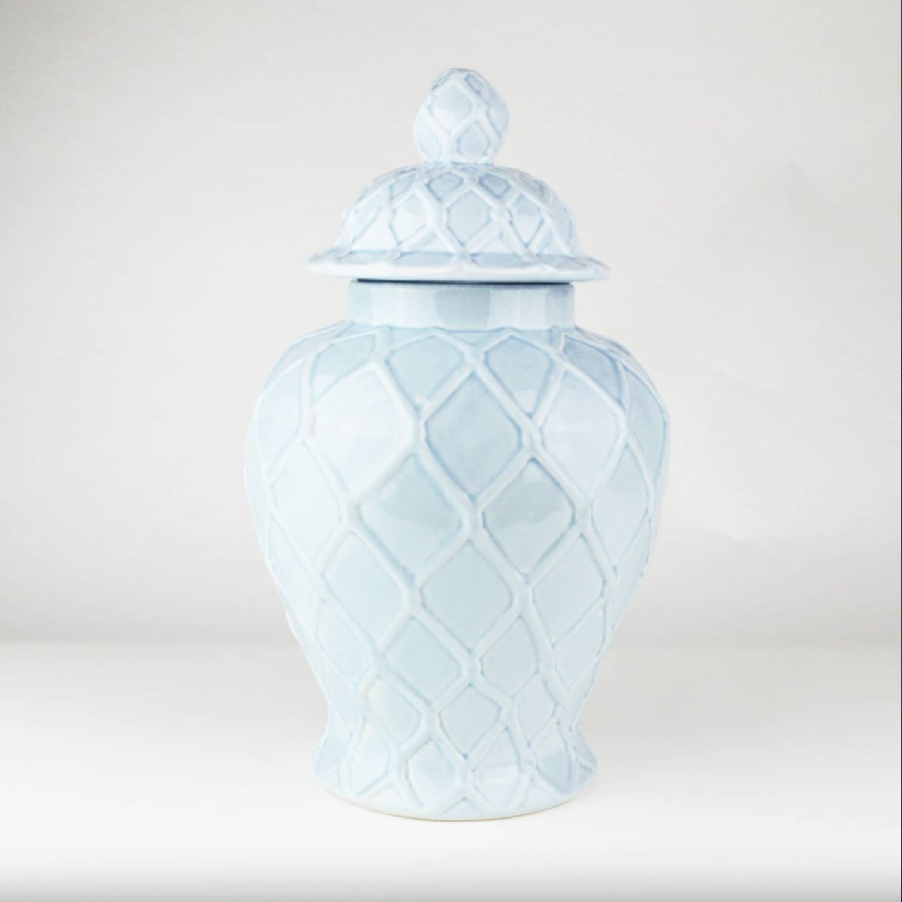 Large Light Blue Textured Ginger Jar - Stacy Nicole Home