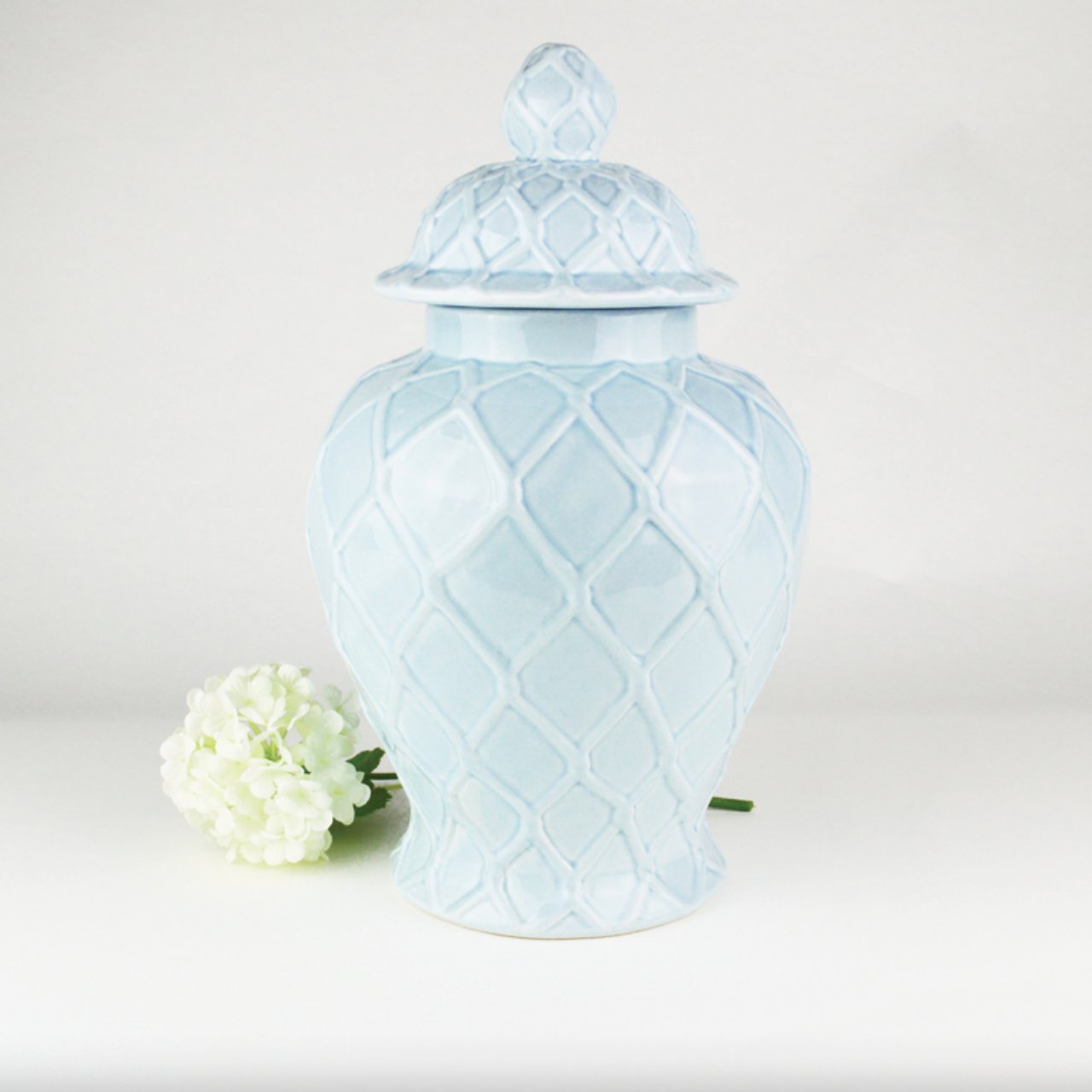 Large Light Blue Textured Ginger Jar - Stacy Nicole Home