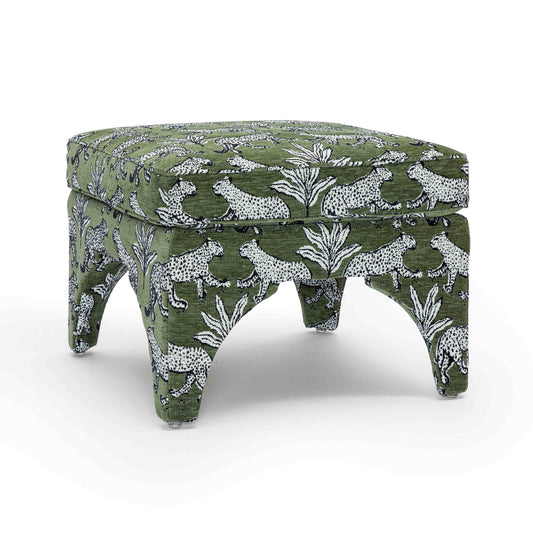 Raji Leopard Performance Jacquard Ottoman — product view | Stacy Nicole Home