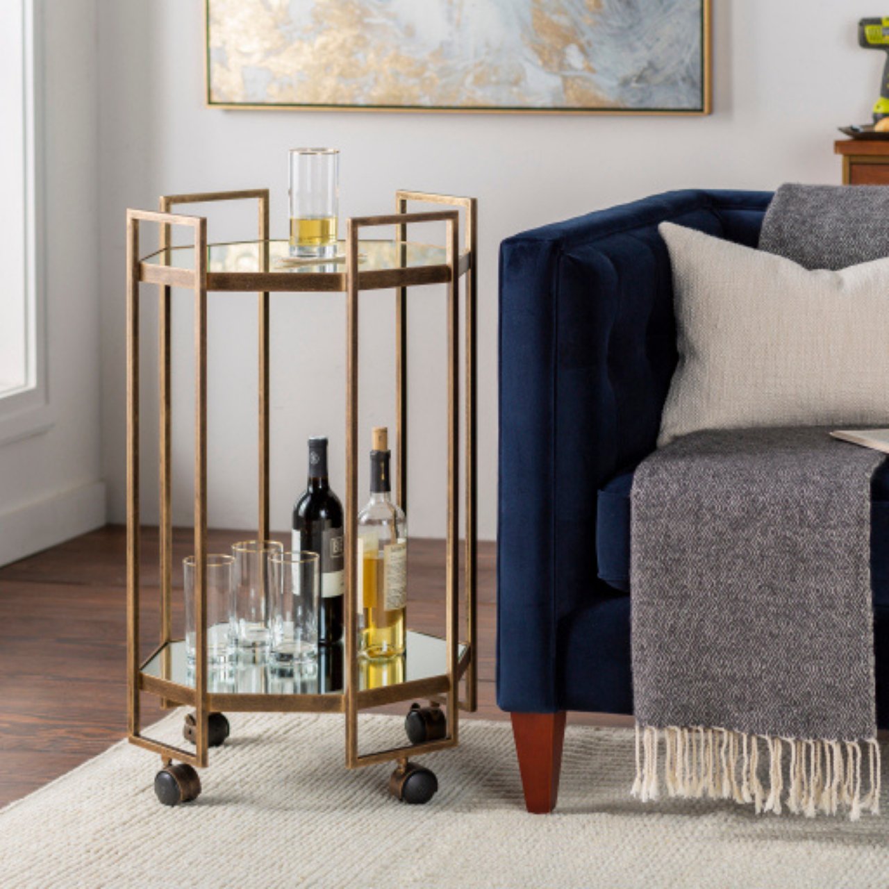 Octagon Brass Bar Cart - Stacy Nicole Home